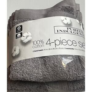 Purely Indulgent 4-piece Egyptian Cotton Hand Towel and Washcloth Set Dark Gray